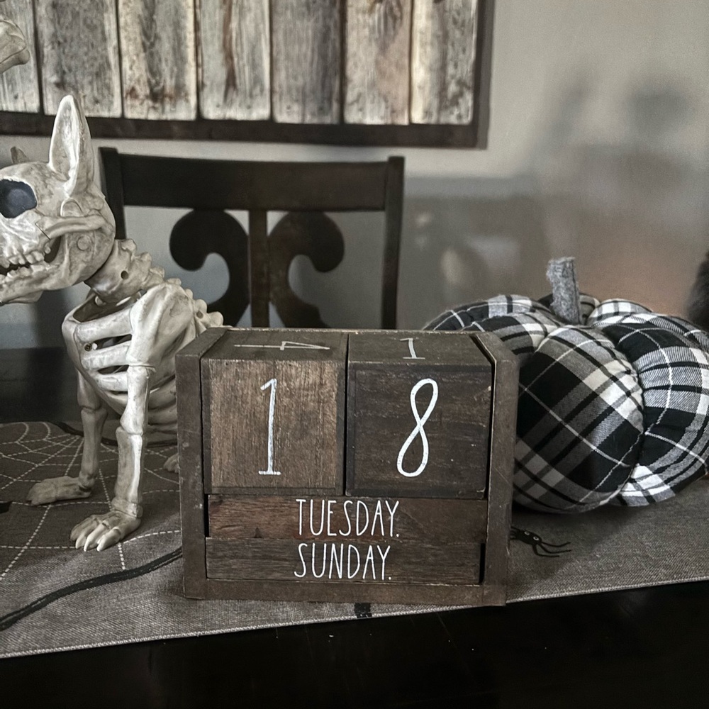 Rae Dunn Wooden Block Calendar - Brown and White